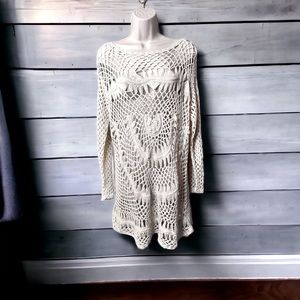 Le Moda Natural color Crochet Cover up Beachcore Bohochic Fairycore Size XL